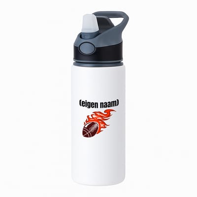 Hacebo® - rugbybal vuur met eigen naam waterfles met rietje zwart - Rugby - atleten - iemand die houdt van rugby - verjaardag - cadeau - kado - water fles - 650ML