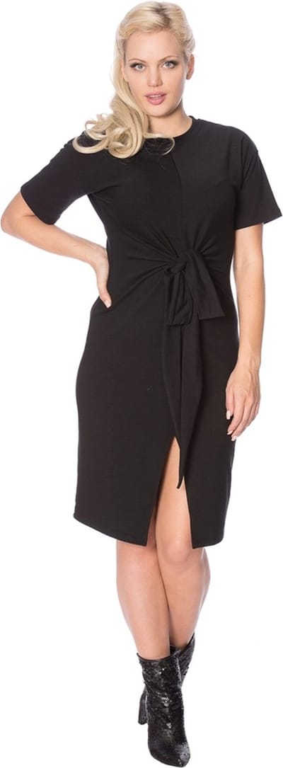 Dancing Days - TIE FRONT DRES Kokerjurk - L - Zwart