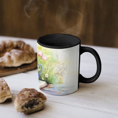 Magische Mok - Foto op Warmte Mokken - Koffiemok - Vaas - Delftsblauw - Madeliefjes - Magic Mok - Beker - 350 ML - Theemok