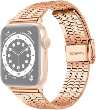 By Qubix - Geschikt voor Apple Watch bandje - Metalen bandje - Rosé goud - Geschikt voor Apple watch 44mm / 45mm / 46mm / 49mm (Ultra 1,2 en 3) - Smartwatch bandje