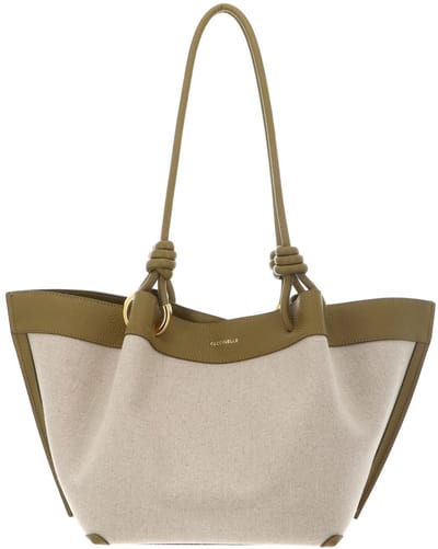 COCCINELLE schoudertas Finn Canvas Handbag Natural / Seagrass beige