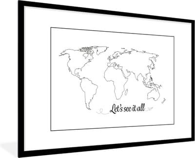 Poster in lijst - Fotolijst 120x80 cm - Posters - Wereldkaart - Simpel - Quote - Kinderen - Jongens - Meisjes - Posterlijst zwart - Decoratie - Wanddecoratie woonkamer - Muurdecoratie slaapkamer