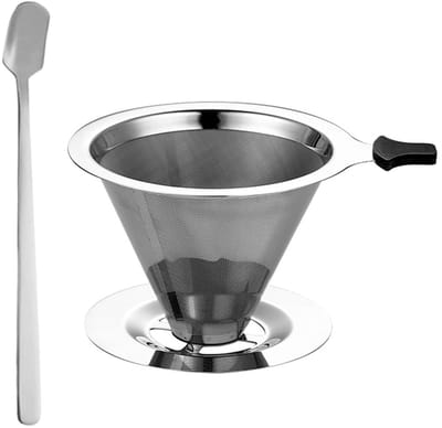 Dailygoods- Koffiefilterset 4 Stuks - 800 Mesh Koffiefilter - Roestvrij Staal - Herbruikbaar - Basisplaat - Siliconen Hoes