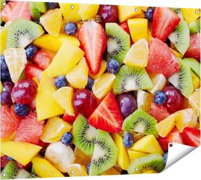 Gards Tuinposter Diverse Kleurrijke Fruit Achtergrond - 120x90 cm - Tuindoek - Tuindecoratie - Wanddecoratie buiten - Tuinschilderij
