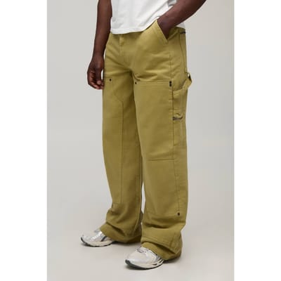 Lange Baggy Fit Twill Timmerbroek Met Meerdere Zakken | Khaki | Size 30