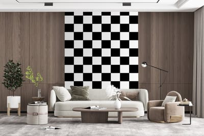 Behang - Fotobehang Schaakbord - Patronen - Zwart Wit - Breedte 165 cm x hoogte 220 cm