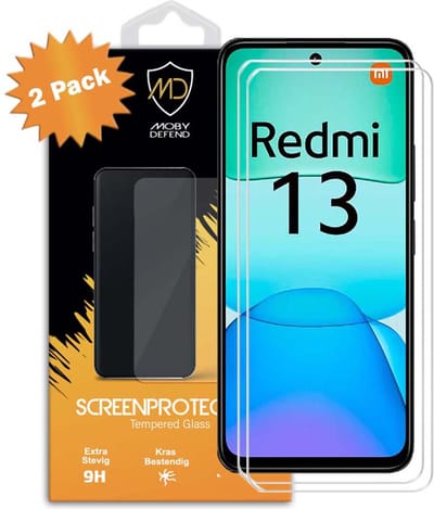 2-Pack MobyDefend Screenprotectors - Geschikt voor Xiaomi Redmi 13 4G - Case-Friendly Screensaver - Gehard Glas
