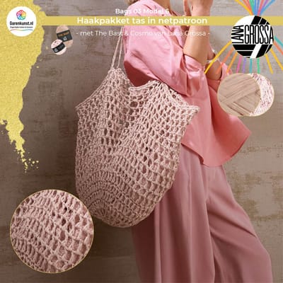 Garenkunst - Haakpakket tas in netpatroon - The Bast & Cosmo Bags 03 Lana Grossa – Model 6 – Pastelroze