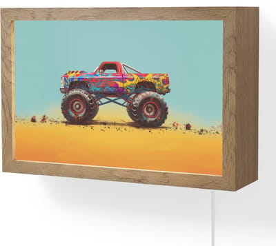 Wandlamp 30x20 cm - Oplaadbaar - Monstertruck - Graffiti - Jongens - Auto - Wandlampen binnen woonkamer - Slaapkamer lamp met kabel - Decoratieve nachtlamp - Vloerlamp snoer