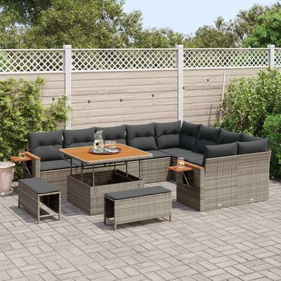 vidaXL - Tuinbank - Set - 13 - st - 11-Aantal - zitplaatsen - Grijs - poly - rattan