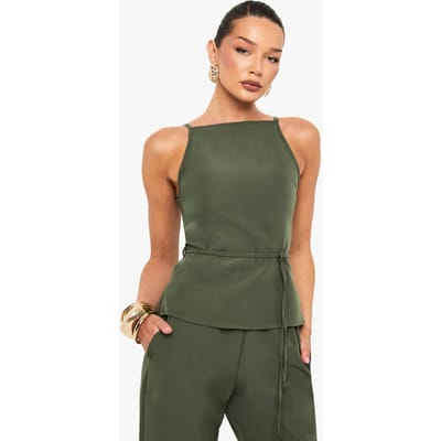 boohoo Dames Geweven top met bandjes, hoge hals en getailleerde pasvorm | Khaki | Maat: 10