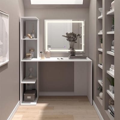 Kaptafel met licht - Make-uptafel meubel - Dagelijkse styling - Geïntegreerde LED-spiegel - 122 cm breed - Wit