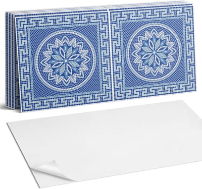 Coloray Plaktegels - Mozaïek bloemenpatroonontwerp Wandtegel Zelfklevend - 60 cm x 30 cm - Blauw Plaktegels - 6 stuks - Rechthoek PVC Tegels - Plaktegels Keuken - Zelfklevende Vloertegels Badkamer - Vinyl Tegels Zelfklevend - Zelfklevende Wandtegels