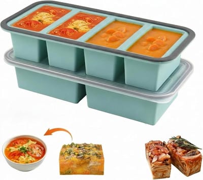 Set van 2 soepvriesvormen, 125 ml/250 ml/500 ml siliconen vriesbakjes met deksel, Souper Cubes diepvriescontainers voor soep, bouillon (2 + 4 vakken)