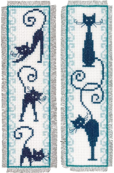 Vervaco - Bladwijzer kit - Vrolijke poezenbende set van 2 - PN-0146948 - Borduren - Borduurpakket - Borduurpakket volwassenen - Borduurpakket kind