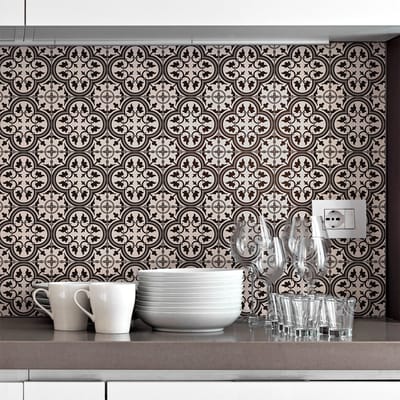 Zelfklevende tegelmuurstickers voor keuken en badkamer - 60 cementtegelstickers (Azulejos Elza) - 60 stickers, 20x20cm