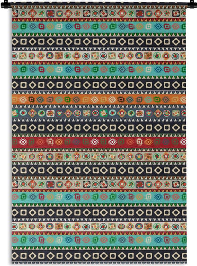 Wandkleed - Wanddoek - Patroon - Azteken - Symbolen - Regenboog - 60x90 cm - Wandtapijt