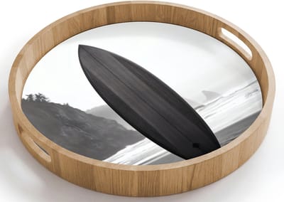 Dienblad rond 40x40 cm - Schootdienblad hout - Surfplank - Zand - Zee - Borrelplank rechthoek - Plateau houten dienbladen