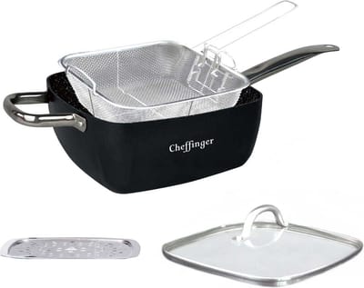 Cheffinger Frituurpan met Deksel - 24cm - Zwart - Inductie