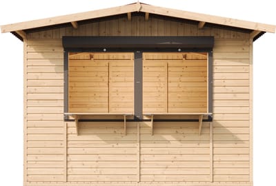 Timbela M150Z - Houten marktkraam - 6 m² -263x336xH232 cm - met 2 afsluitbare rolluiken