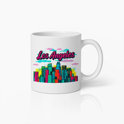 Los Angeles Stadsgezicht Mok – Wit 330 ml – Kleurrijke LA Stedelijke Kunst Koffiemok