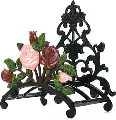 Gietijzeren Slanghouder - Decoratieve Hanger - Slangen Opbergen - Handgeschilderd Pioen - 24x16x28 cm - Geverfd