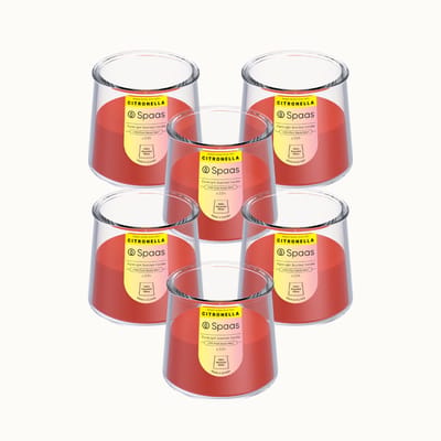 Spaas PureLight Citronella Geurkaars – Levendig Rood – 100% gerecycleerd glas – circa 33u – 6 geurkaarsen