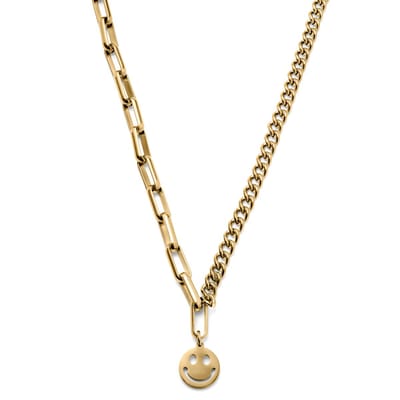 Caleb Amager Goudgekleurde Curb- & Kabelketting met Smiley-hanger