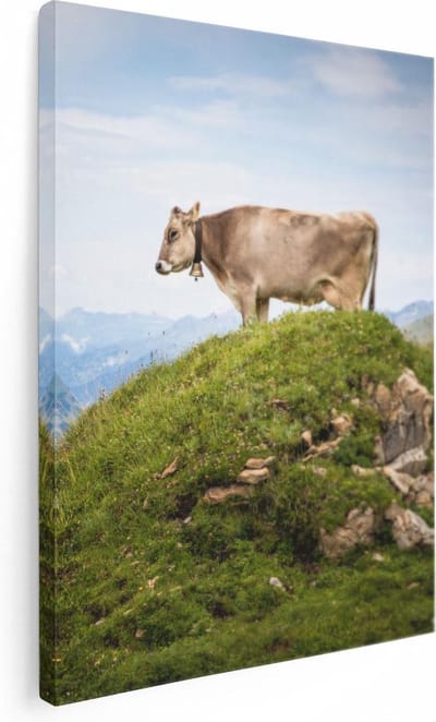 Artaza Canvas Schilderij Koeien - 30x40 cm - Klein - Wanddecoratie Dieren - Muurdecoratie Alpen Landschap - Kamer Accessoires
