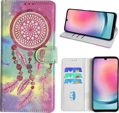 Hoesje geschikt voor Samsung Galaxy A24 Bookcase met dromenvanger print Roze