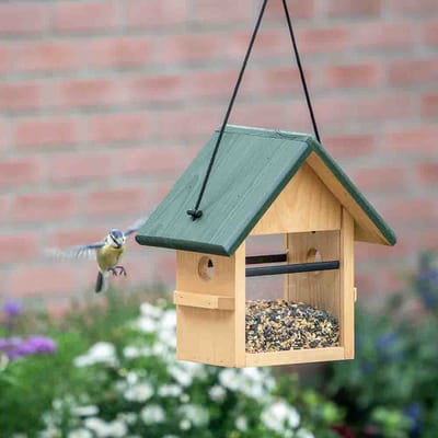 CJ Wildlife Vogelvoederhuisje voor Kleine Vogels & Tuinvogels - Breda - Voederhuis van Hout - Hangend Voederhuisje - Groen