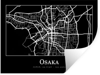 Muurstickers - Sticker Folie - Plattegrond - Kaart - Osaka - Stadskaart - 40x30 cm - Plakfolie - Muurstickers Kinderkamer - Zelfklevend Behang - Zelfklevend behangpapier - Stickerfolie