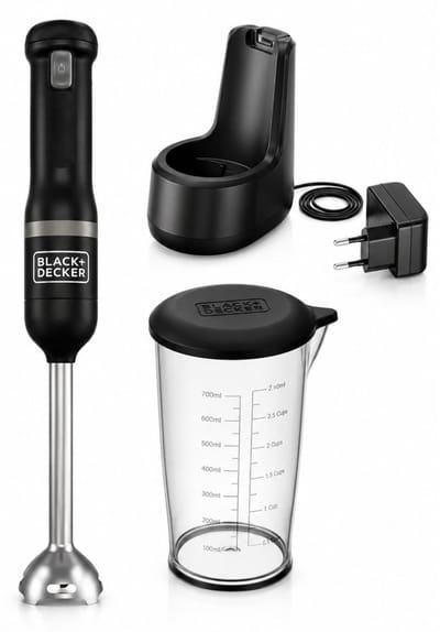 Black & Decker KitchenWand - Draadloze staafmixer - Maatbeker 0,7 L - Blender - Zwart - RVS - BCKM1011KGF-QW