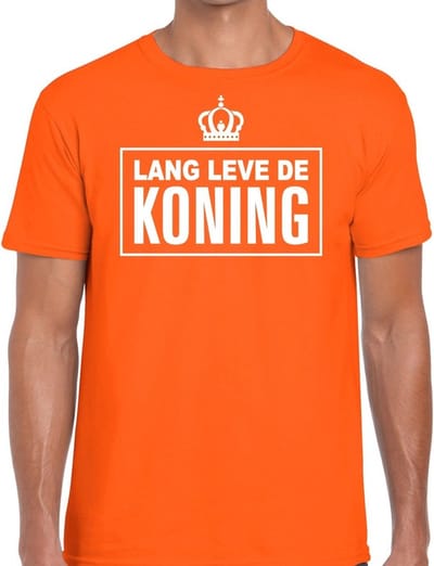 Lang Leve de Koning tekst shirt heren - Oranje Koningsdag/ Holland supporter kleding S