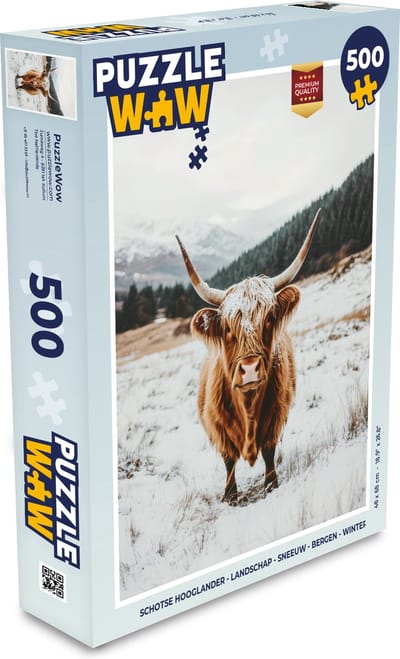 Puzzel Schotse Hooglander - Landschap - Sneeuw - Bergen - Winter - Legpuzzel - Puzzel 500 stukjes
