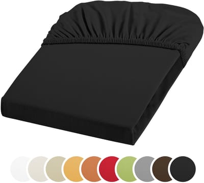 sleepling jersey stretch hoeslaken 180 x 200 - 200 x 220 cm | ondoorschijnend hoeslaken | katoen met 3% elastaan | voor matrassen tot 25 cm hoog | rondom elastiek | Ökotex | wasbaar tot 60 graden | zwart
