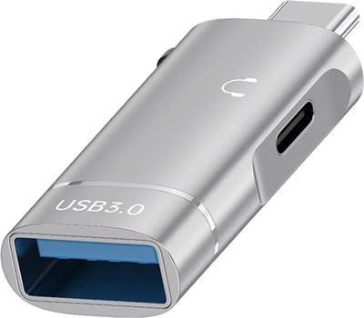 USB-C naar USB-C + USB 3.0 - Adapter kabel koppelstuk converter - Geschikt voor Telefoon en Laptop - zilver