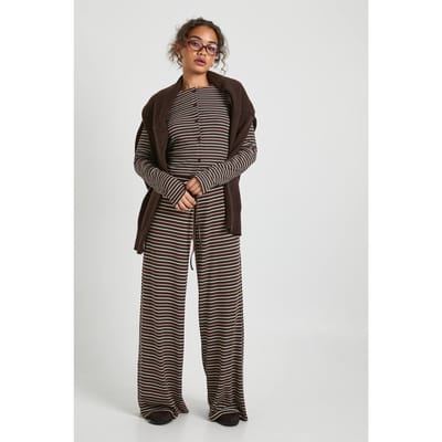 boohoo Dames Gestreepte Mid Rise Broek met Wijde Pijpen | Chocolate | Maat: 6