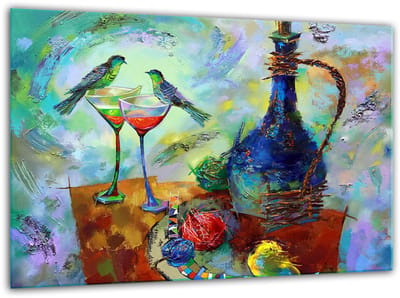 TMK ArtDeko Serie - Snijplank Glas - 30x22 cm - Wijnmotief - Hitte- en Krasbestendig