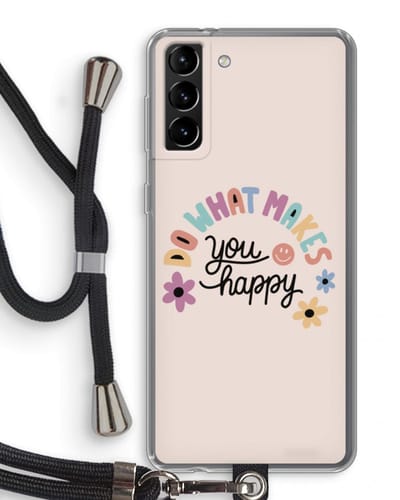 Case Company® - Hoesje met koord geschikt voor Samsung Galaxy S21 Plus hoesje met Koord - Happy days - Telefoonhoesje met Zwart Koord - Bescherming aan alle Kanten en Over de Schermrand