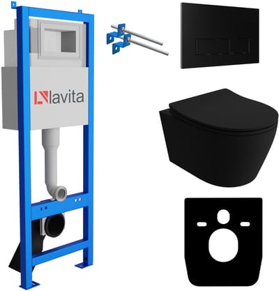 LAVITA LAV 101 Inbouwreservoir 40cm - PRAIA BLACK Mat Zwart Wandcloset - Zwarte Drukplaat 200.3.4 - Soft-close