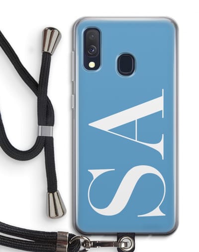 Gepersonaliseerd - Case Company® - Hoesje met koord geschikt voor Samsung Galaxy A40 hoesje met Koord - Monogram N°2 - Telefoonhoesje met Zwart Koord - Bescherming aan alle Kanten en Over de Schermrand