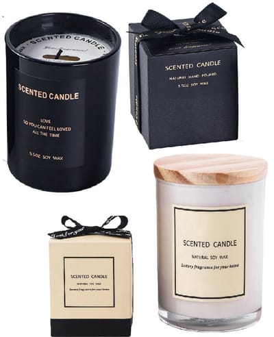 Geurkaars 160g*1Stuk+100g*1Stuk-22-32 Branduren-Sojawas-jasmijngeur-Sandelhout-Hittebestendig stijlvol glas-Langdurige geur（Zwart/Wit）