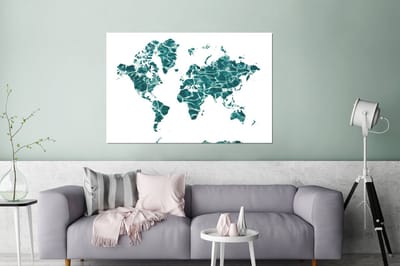 Aluminium schilderij 180x120 cm - Wanddecoratie metaal - Wereldkaart - Zee - Wit - Metalen muurdecoratie woonkamer - Decoratie industrieel - Foto op dibond - Industriële accessoires slaapkamer