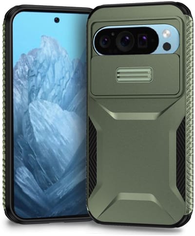 Hoesje Geschikt voor Google Pixel 10 Pro / 9 Pro | Back Cover met Camera Slider | Schokbestendige Case | Camera Cover | Stevig | Groen