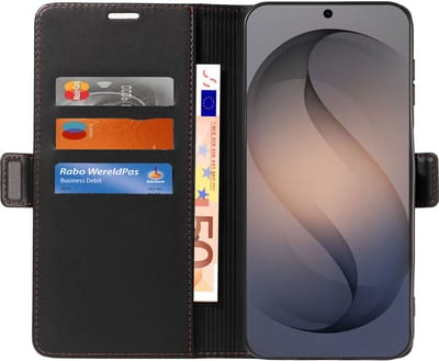 ChiGuard Book Case Hoesje + Screenprotector geschikt voor Samsung Galaxy S26 - Hoesje - Magnetische Sluiting - Portemonnee Rustic Zwart