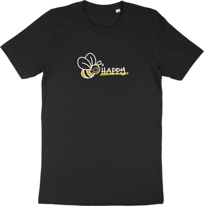 T Shirt Dames Heren - Be Happy - Zwart - XS