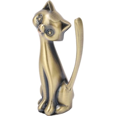 Katten Ringhouder Kattenbeeldje Stijl Zinklegering Stevig Duurzaam Retro Stijl Glanzend Ringorganizer voor Ringen Sieraden beige