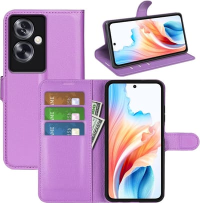 Geschikt voor Oppo A79 5G - Premium Lederen Portemonnee Hoesje - Kaarthouder - Magnetische Gesp - Paars
