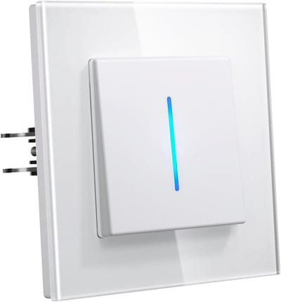Inbouwlichtschakelaar - Wandschakelaar Glas - Verlichting Bediening - Veerbelaste Aansluiting - 33 mm Diepte - Wit